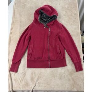 Y2K Fox Racing Sasquatch Faux Fur Lined women size Large Jacket hoodie Red EUC